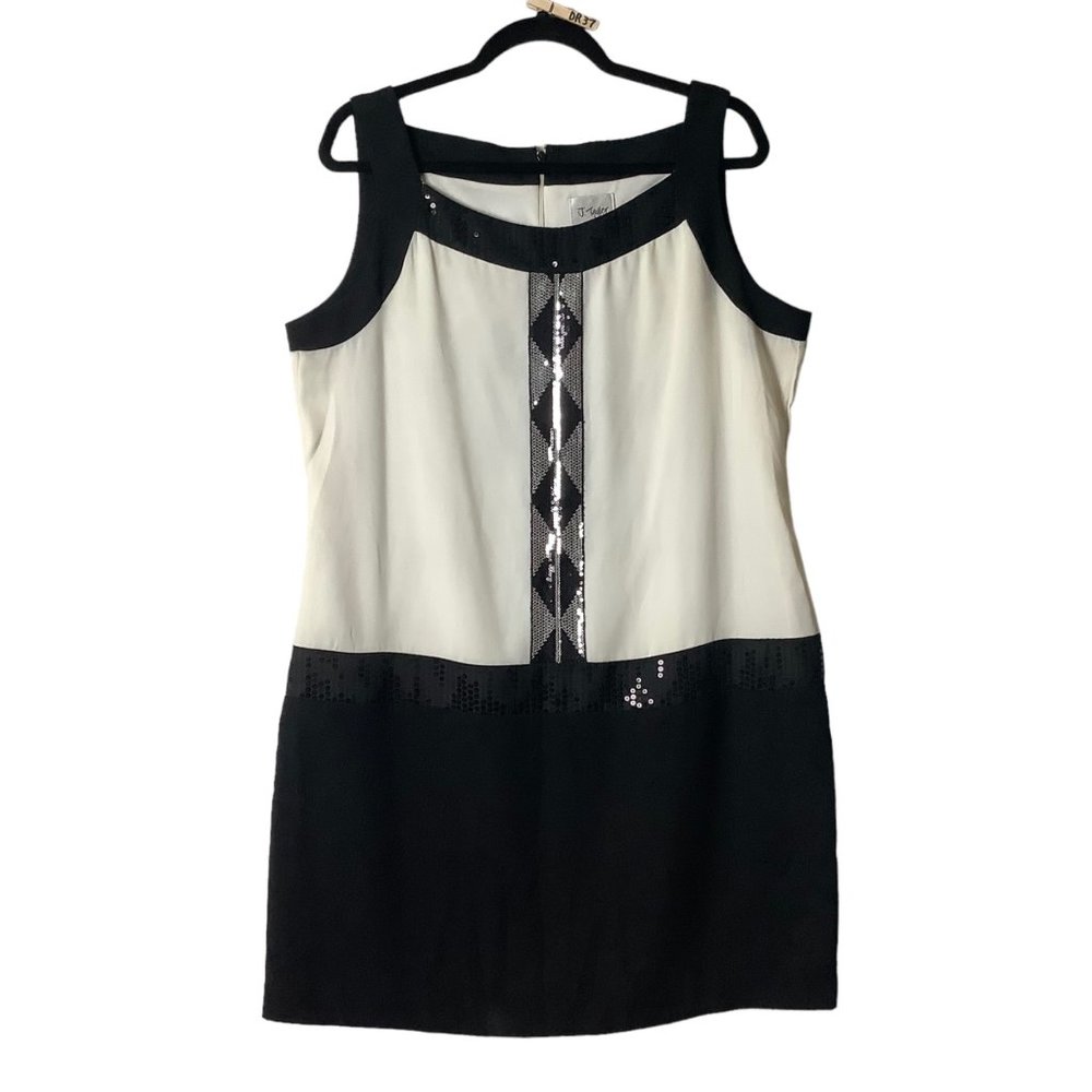 J.‎ Taylor Sequin Cocktail Dress Women Size 14 Ivory Black 60s Mod Vibe